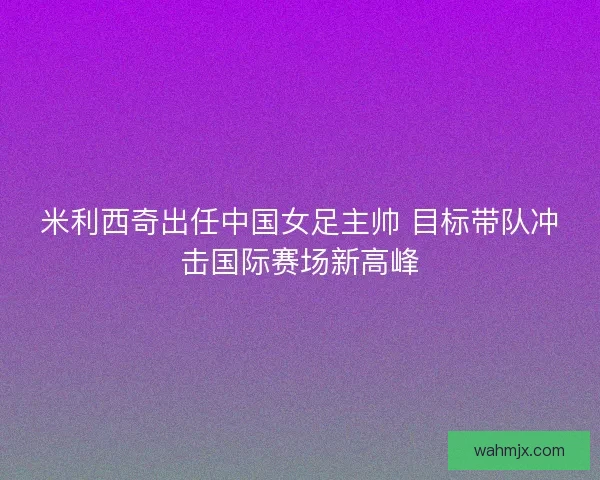 米利西奇出任中国女足主帅 目标带队冲击国际赛场新高峰